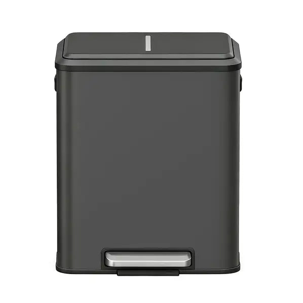 JOYFURNOS Poubelle de cuisine à 2 compartiments avec couvercle à fermeture douce, poubelle de recyclage en acier avec seaux intérieurs et pédale large, noir