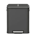 JOYFURNOS Poubelle de cuisine à 2 compartiments avec couvercle à fermeture douce, poubelle de recyclage en acier avec seaux intérieurs et pédale large, noir