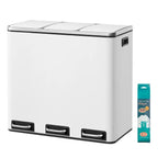 JOYFURNOS Poubelle à Triple Recyclage, Poubelle 3 x 18 L avec Pédales, Couvercles à Fermeture Douce, Acier, pour Cuisine, Blanc
