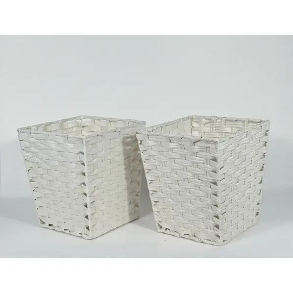 KEVAHOME Lot de 2 paniers à déchets en polypropylène (PP) façon rotin - Blanc - 10 x 10 x 11" H