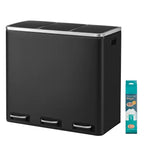 JOYFURNOS Poubelle à Triple Recyclage, 3 x 18 L Poubelles à Pédale avec Couvercles à Fermeture Douce, Acier, pour Cuisine, Noir