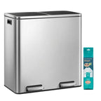 JOYFURNOS Poubelle avec 2 Compartiments, 2 x 30 L Poubelle Double avec Couvercles, Pédales, Seau Intérieur en Plastique, Fermeture Douce, Argent et Noir