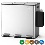 Poubelle de cuisine, 60 L (3 x 20 L) Combinaison de poubelle et bac de recyclage en acier inoxydable avec couvercle à fermeture douce, Poubelle à pédale de cuisine à double compartiment pour le recyclage, Argent