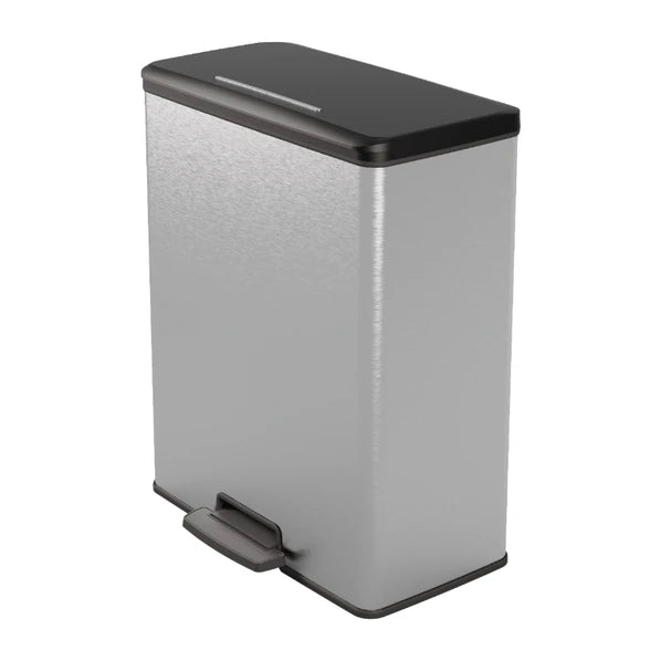 Curver Poubelle à pédale rectangulaire DECOBIN - 65 L Noir / Blanc
