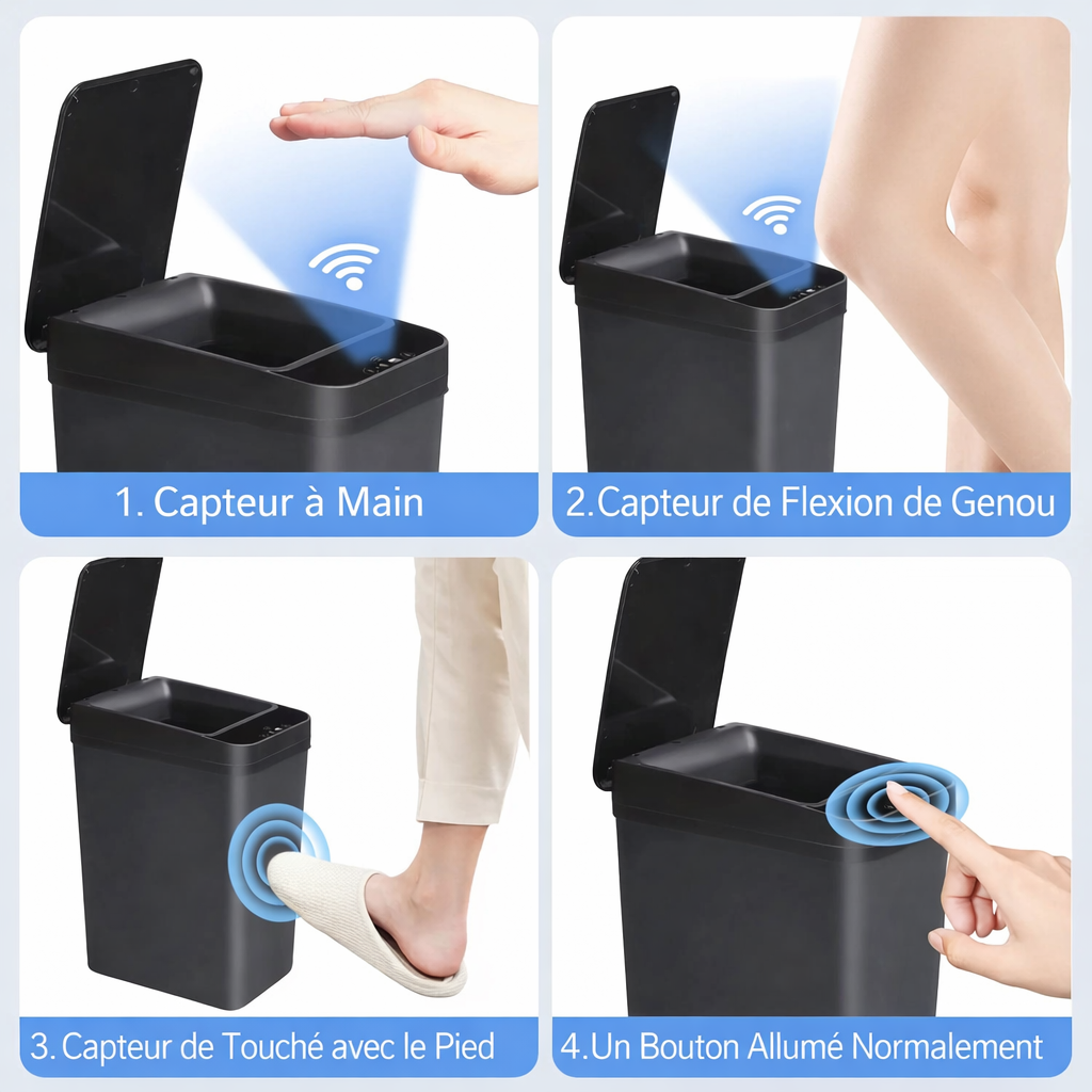 Poubelle rectangulaire automatique sans contact 12L