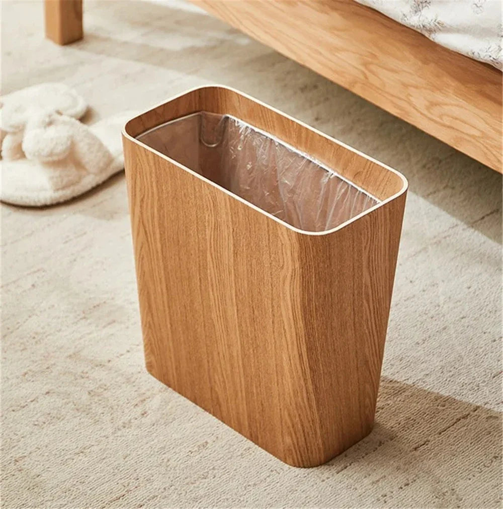 Poubelle rectangulaire en bois au design japonais