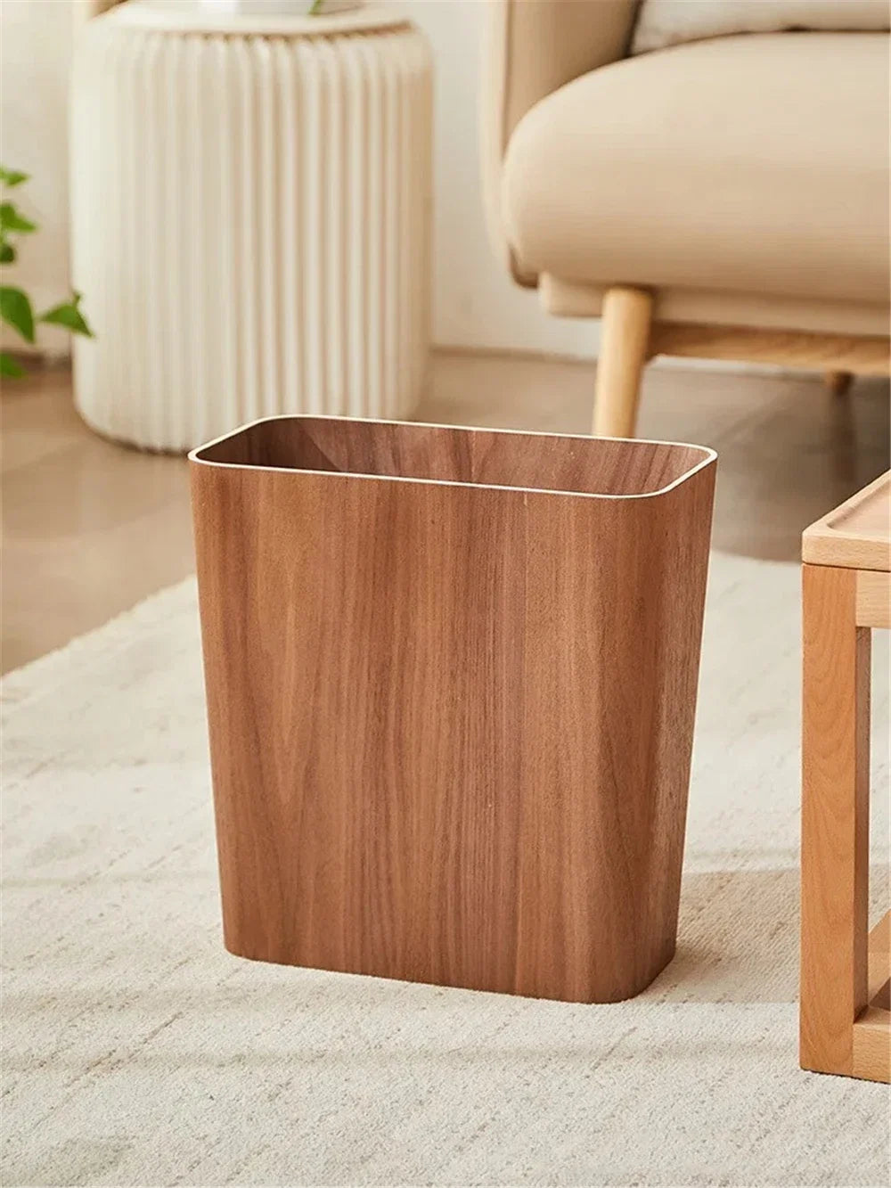 Poubelle rectangulaire en bois au design japonais