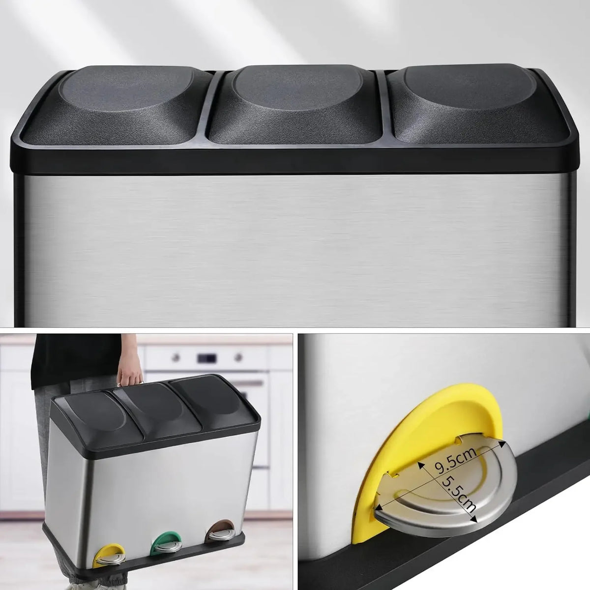 Poubelle de cuisine en inox 3 compartiments