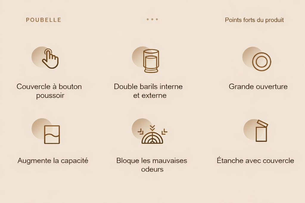 Poubelle design à pression 12L avec seau intérieur amovible