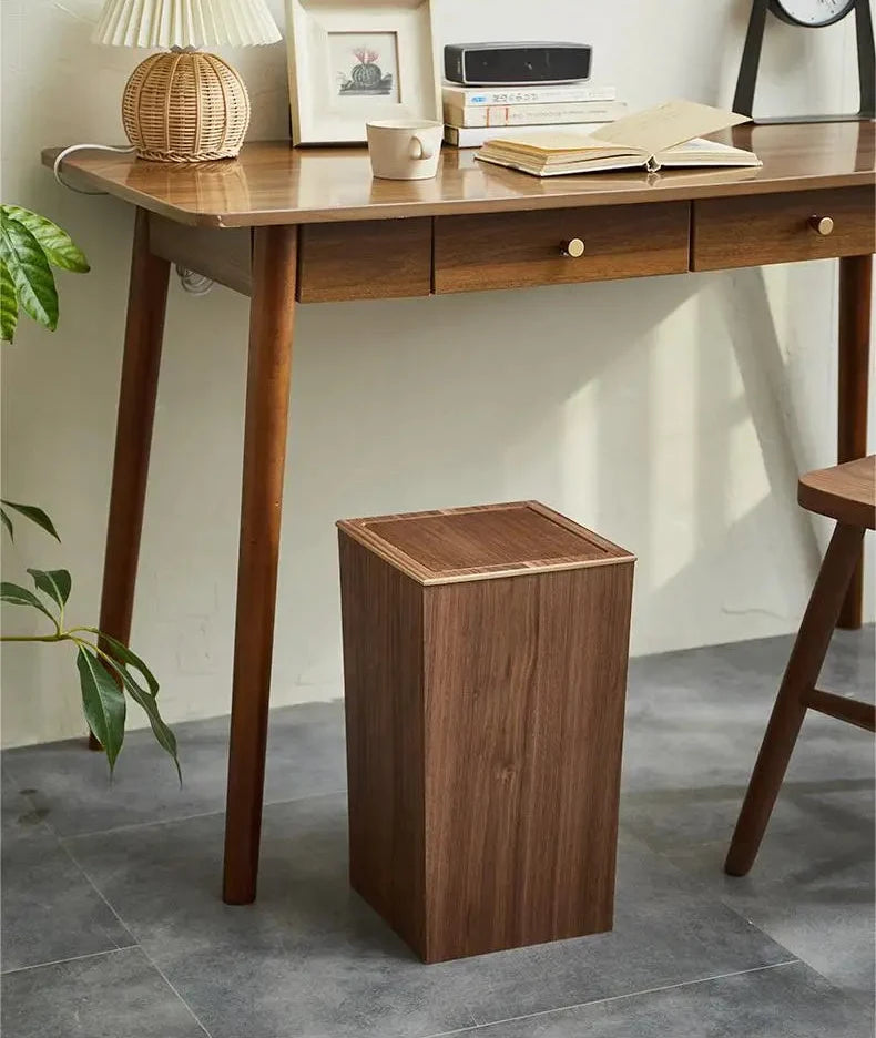 Poubelle en bois noyer design pressé