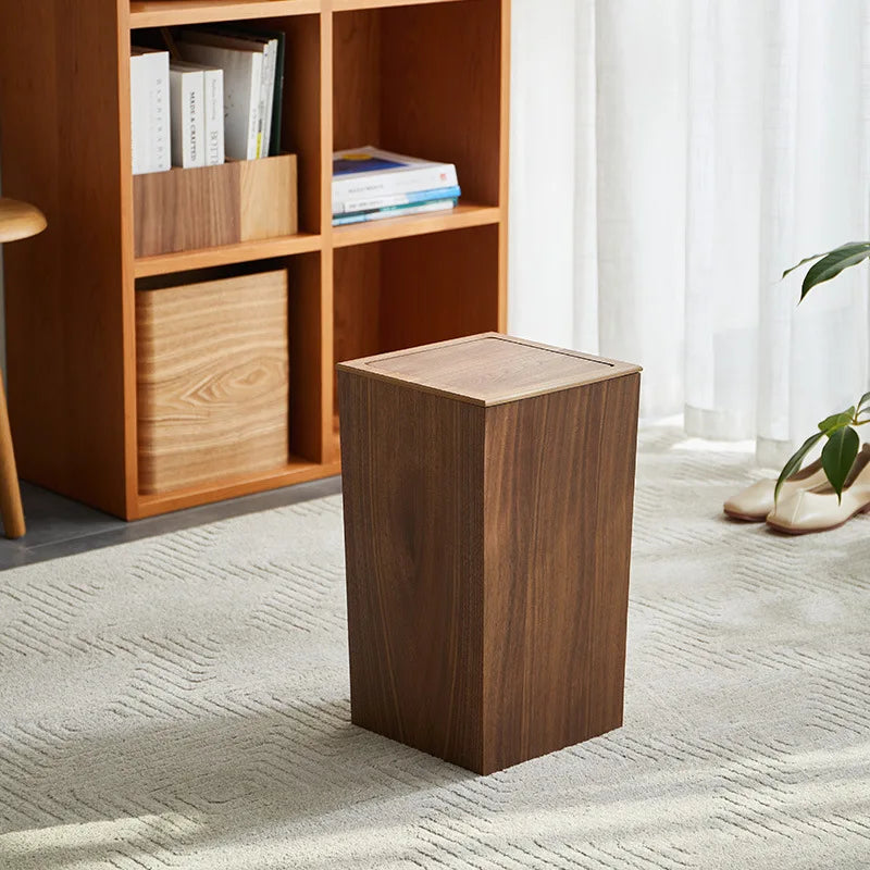 Poubelle en bois noyer design pressé
