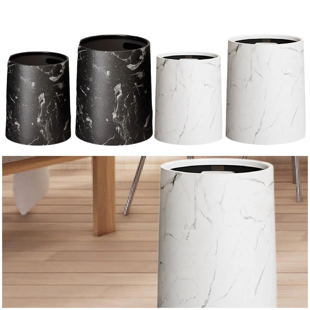Poubelle ronde sans couvercle en plastique design marbré