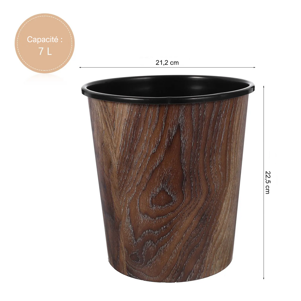Corbeille ronde design rétro imitation bois 7L