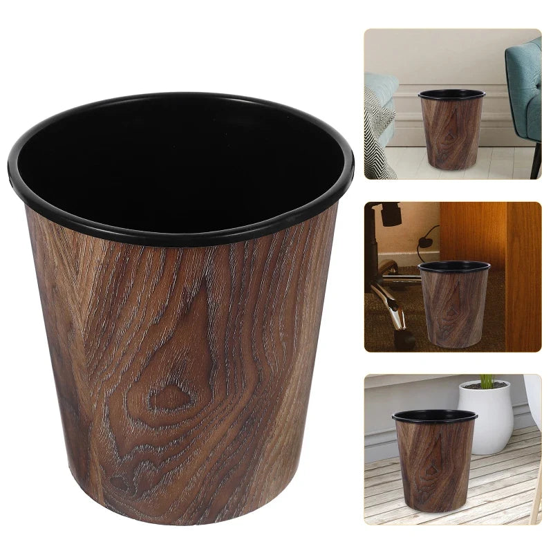 Corbeille ronde design rétro imitation bois 7L