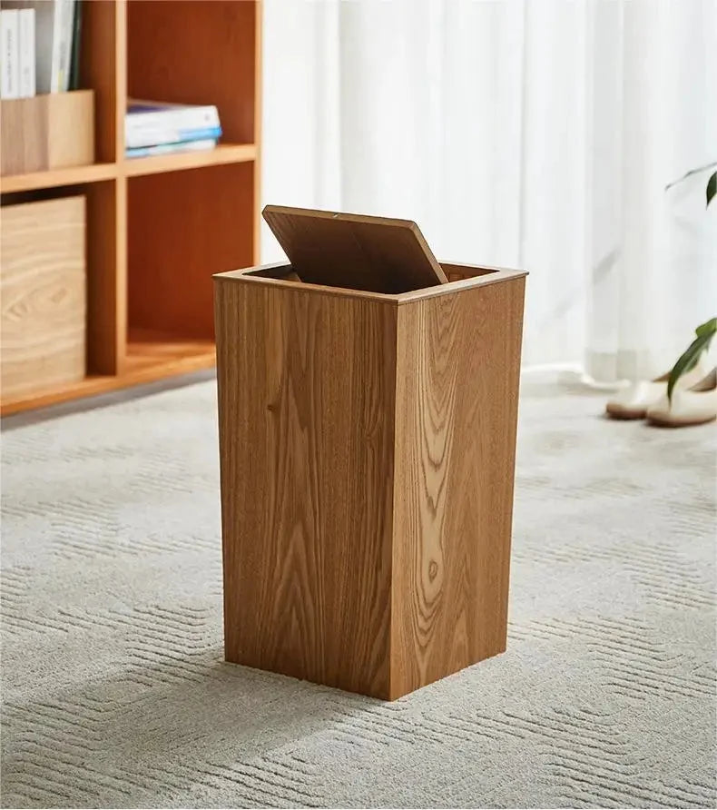 Poubelle en bois noyer design pressé
