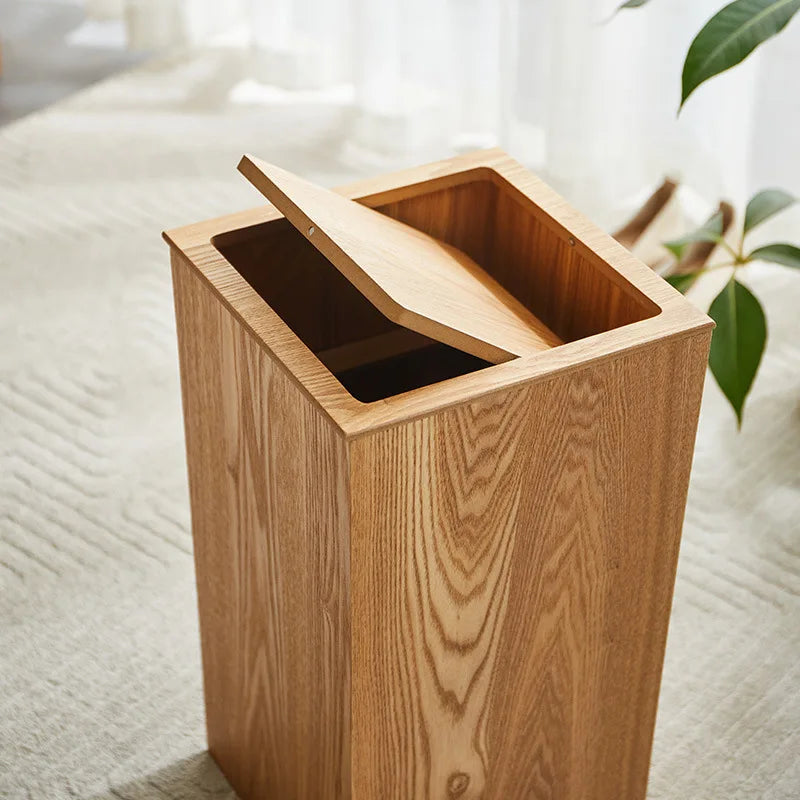 Poubelle en bois noyer design pressé
