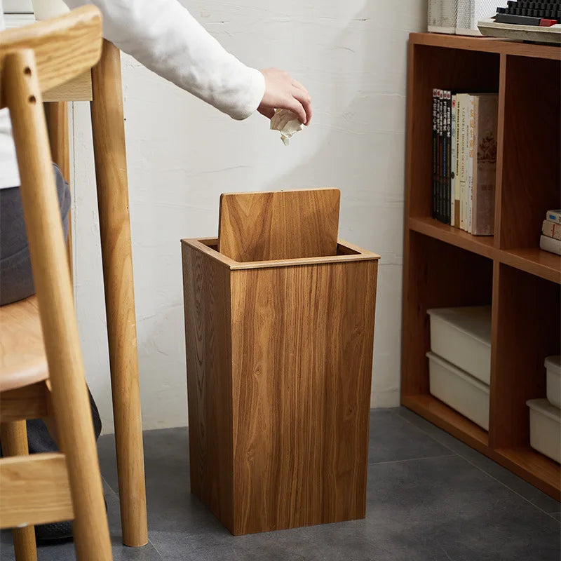 Poubelle en bois noyer design pressé
