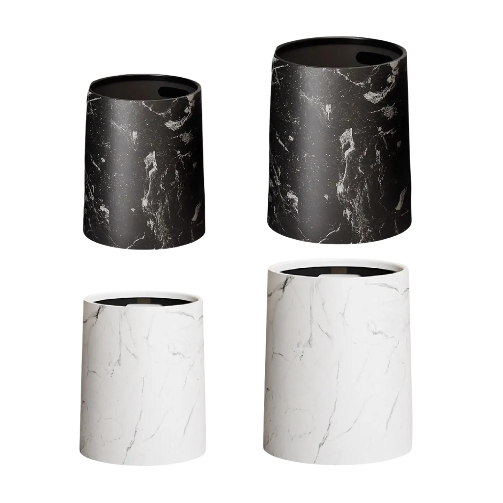 Poubelle ronde sans couvercle en plastique design marbré