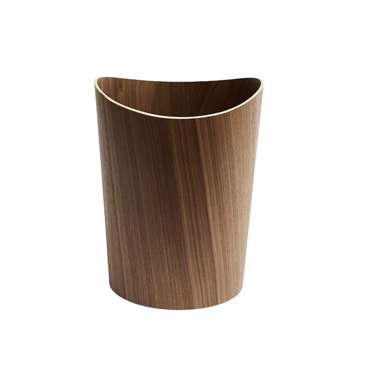 Poubelle en bois noyer design pressé