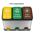 Poubelle de cuisine en inox 3 compartiments