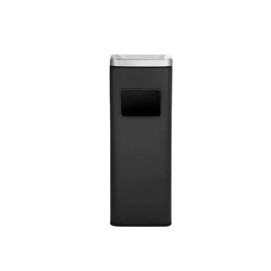 Poubelle carrée design haut en inox avec cendrier intégré